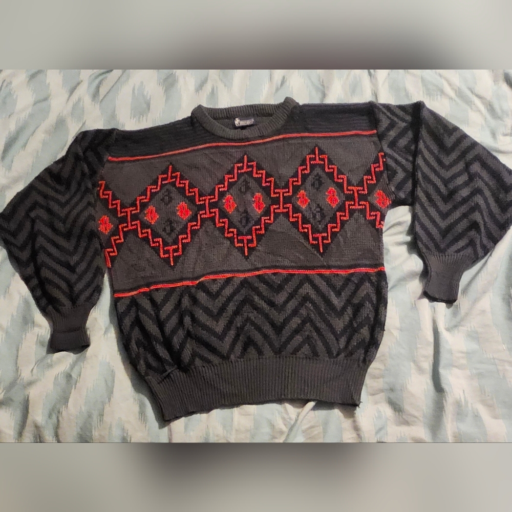 Vintage Bronzini Men's Sweater Pullover Diamond Grandpa Sweater Size Medium.